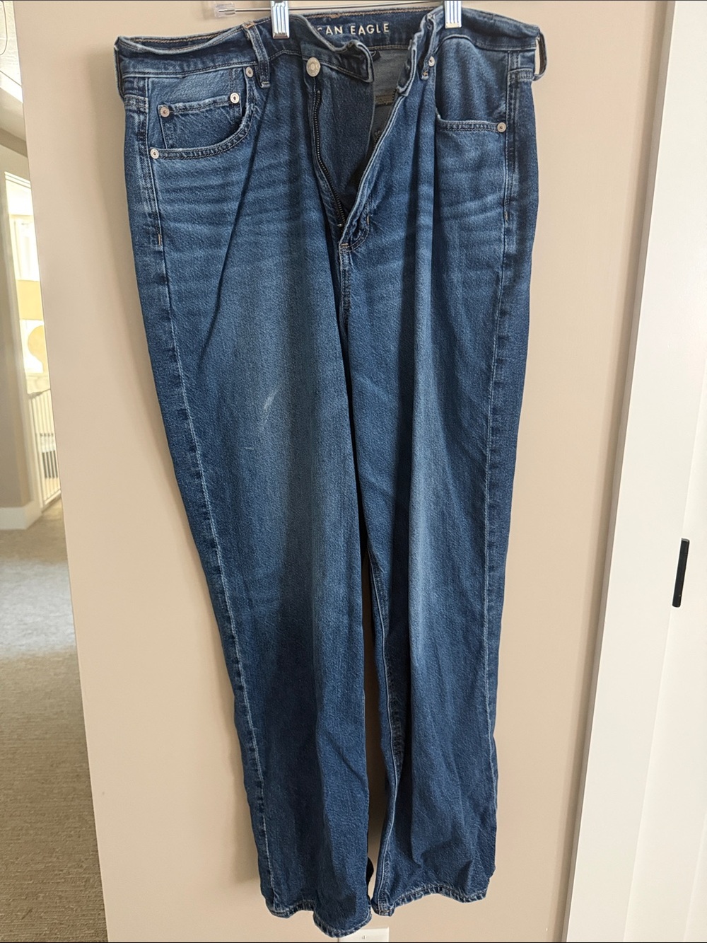 American Eagle Outfitters Super High Rise Baggy Straight Dark Blue Relaxed Jeans